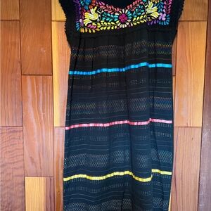 Vibrant Embroidered handwoven Mexican Black “Telar” Dress